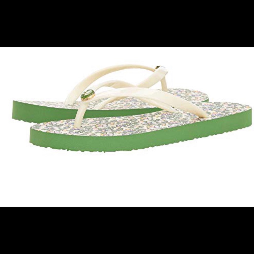 ๐ HP ๐ ๐ Tory Burch Wild Pansy New Ivory Flip Flops - Picture 5 of 9